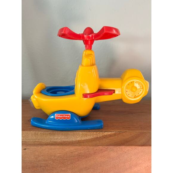Vintage Fisher-Price Little People Pilot 2009 Yellow Blue Helicopter 2001 Works - Picture 9 of 13